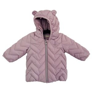United Colors of Benetton Baby Lavender Puffer Jacket Hooded Bear Ears 1-3M